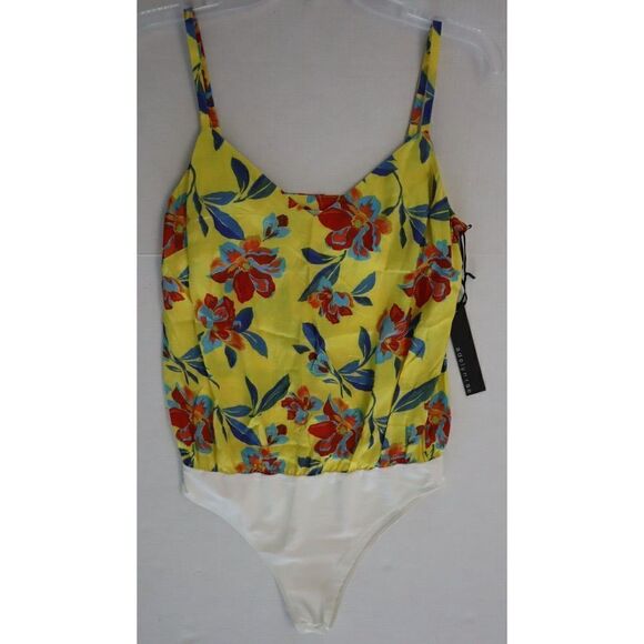 Adelyn Rae Women's Sz XS Yellow Floral Spaghetti Strap Bodysuit - Picture 7 of 8